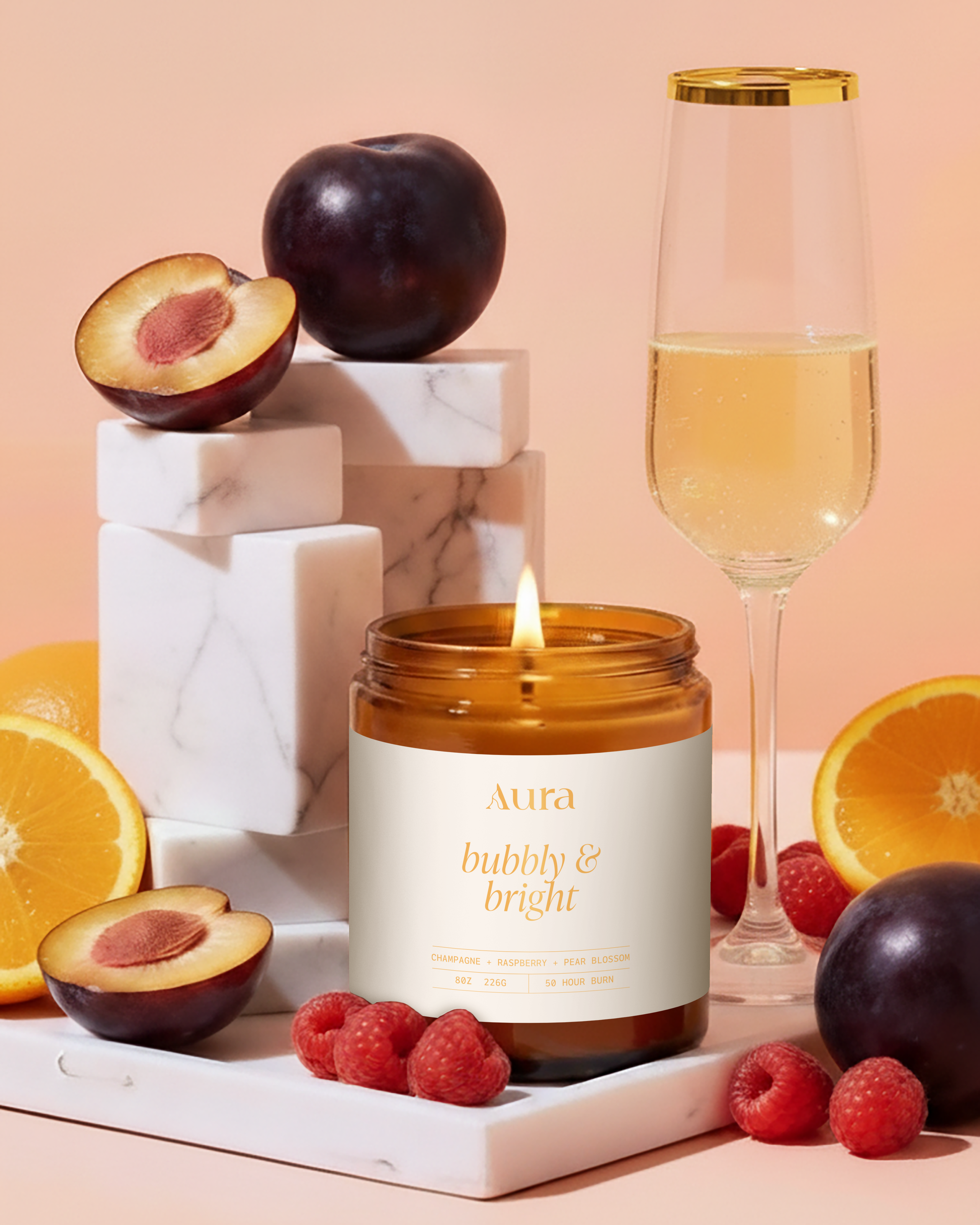 bubbly & bright | champagne + raspberry + pear blossom